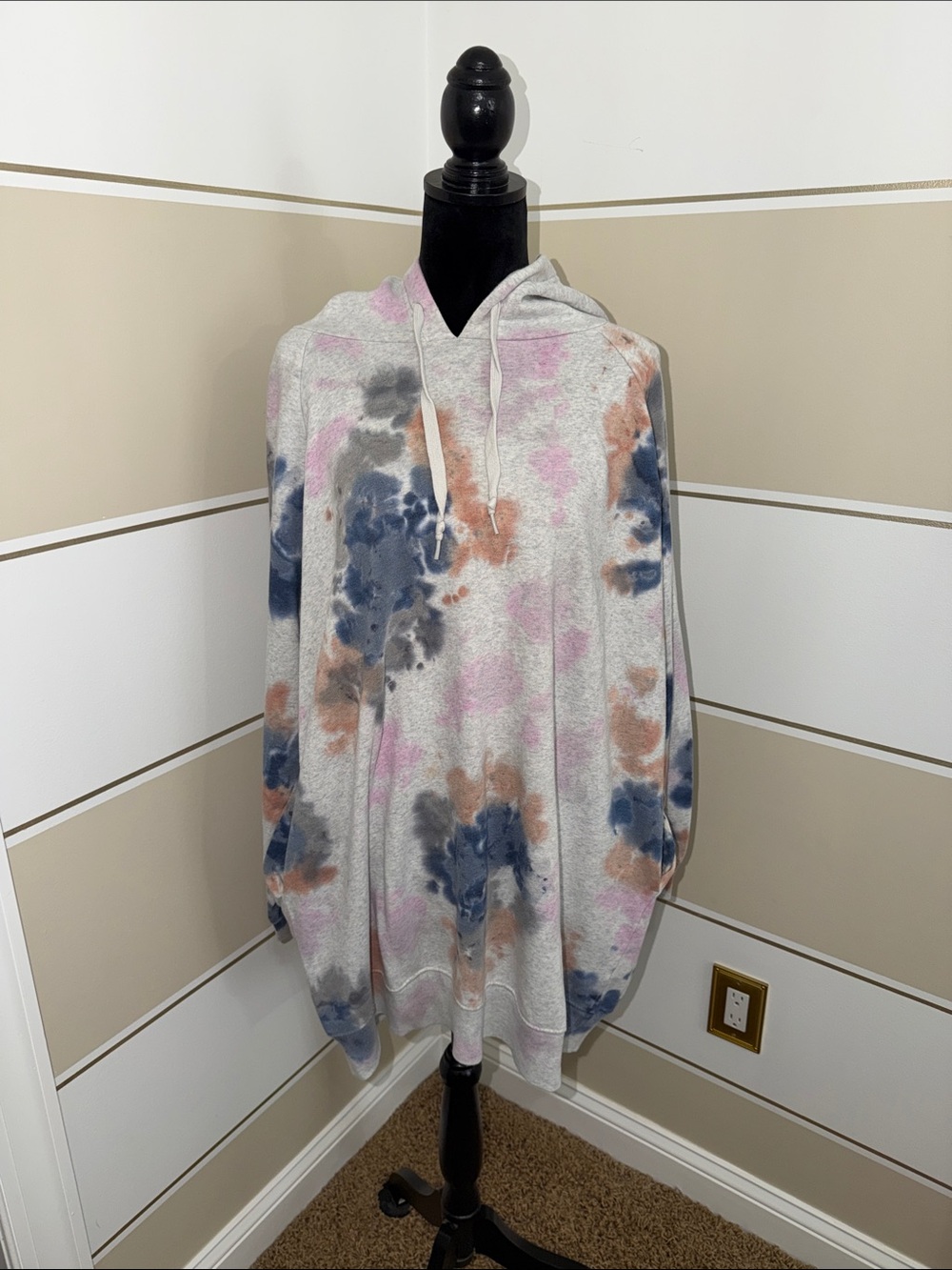 PINK Victoria's Secret Tie-Dye Hooded Pullover Sweater - Pink, Blue & Tan